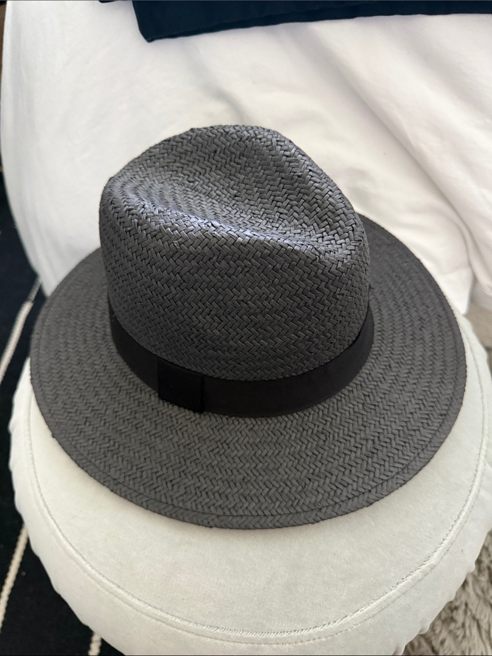 Banana Republic Gray Straw Fedora with Black Band